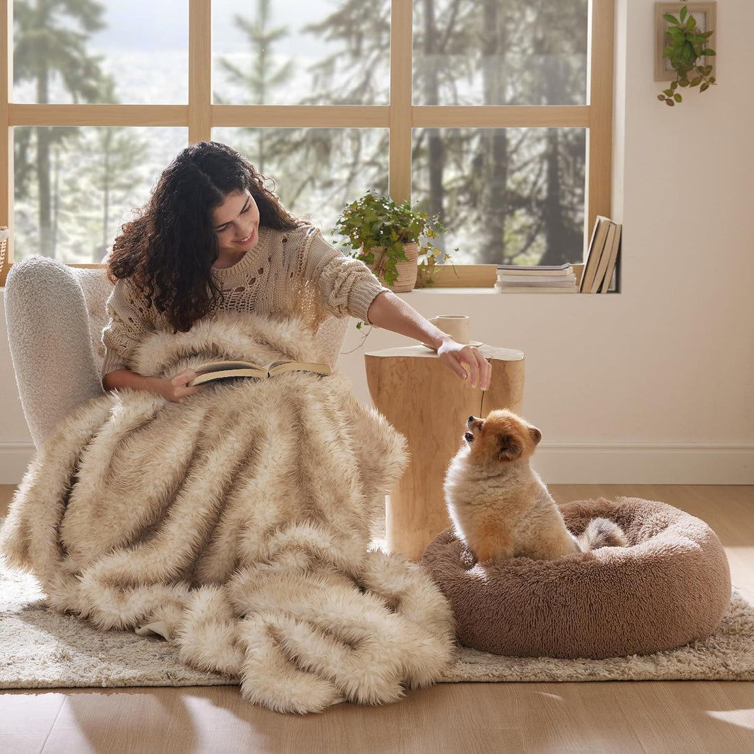 Indoor Solid Fluffy Plush Pet Bed