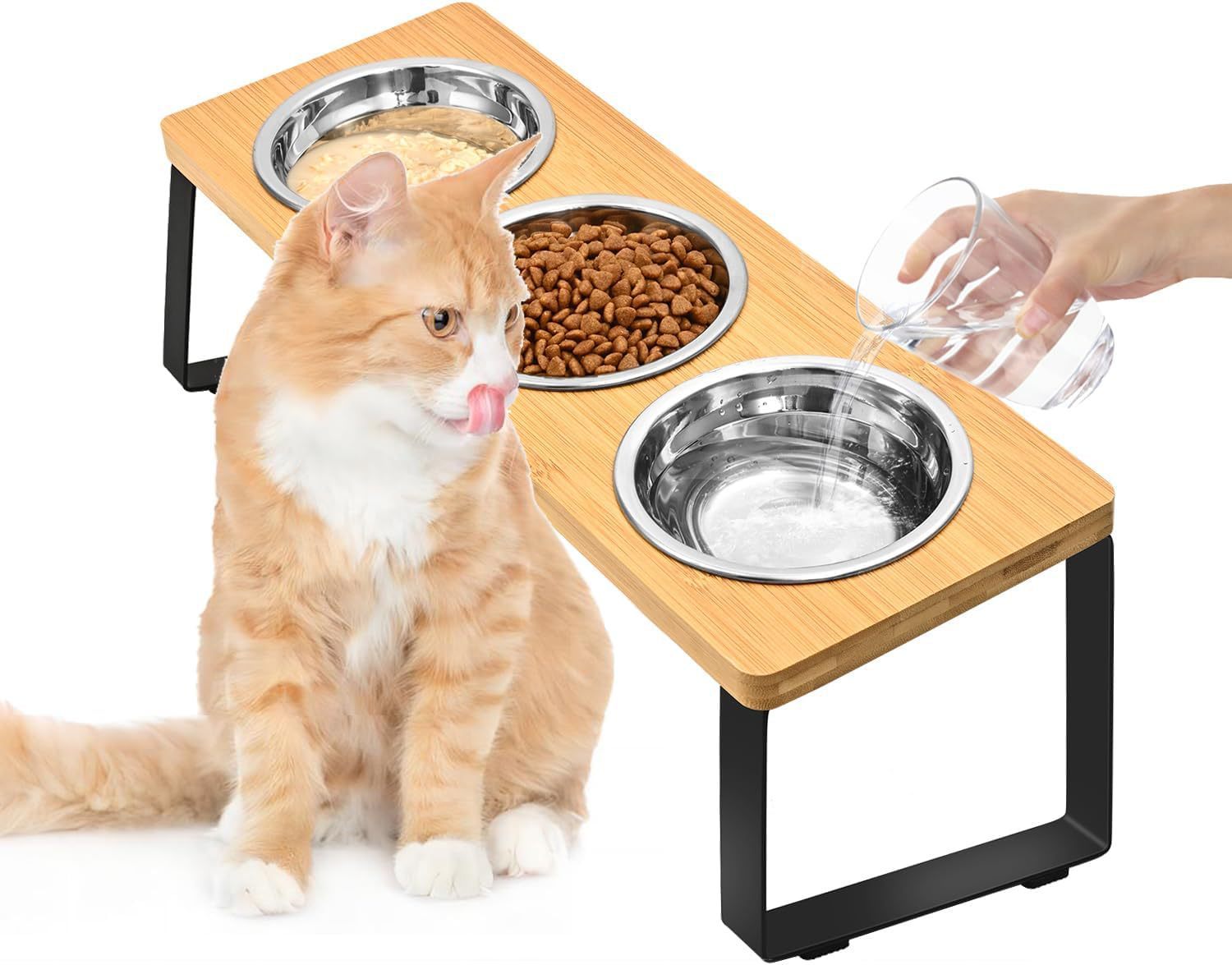 Log Pet Feeding Rack Iron Wood