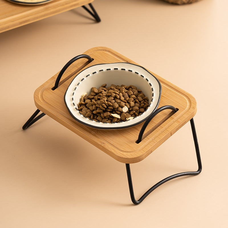 Pet Wooden Rack Ceramic Bowl